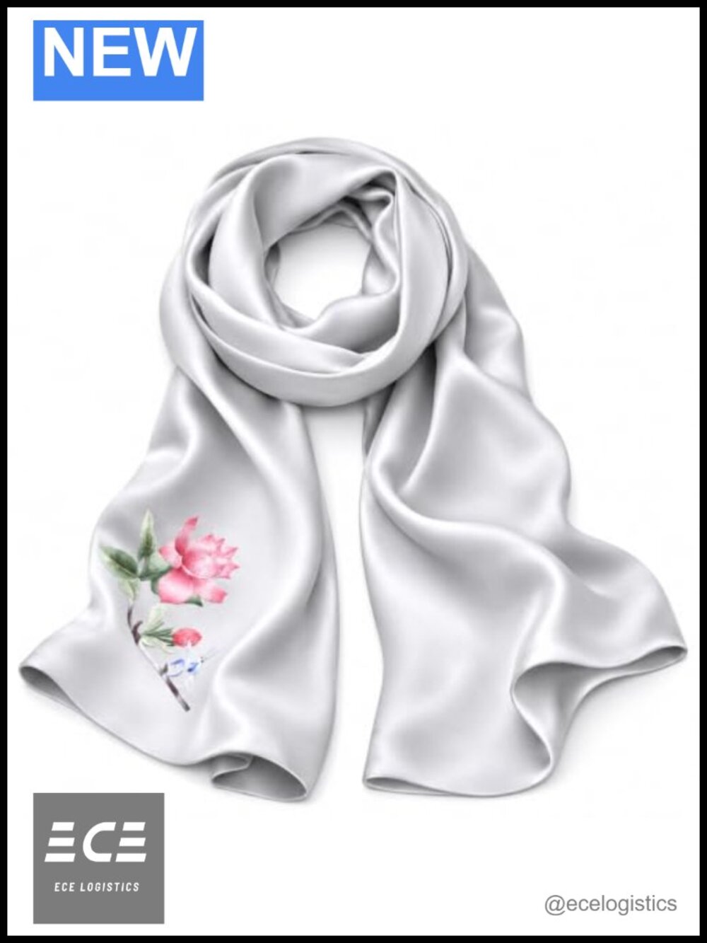 Hand Embroidered 100% Mulberry Silk Double Layer Long Scarf Shawl Wrap